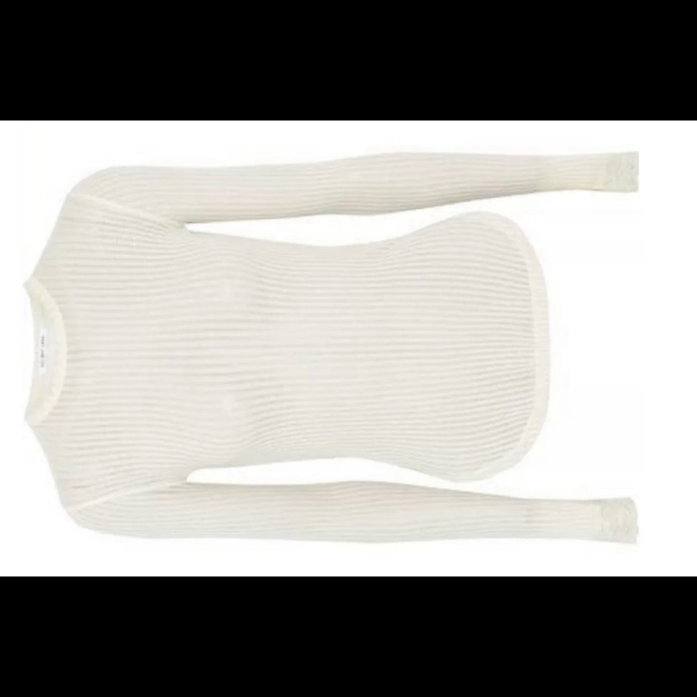 HELMUT LANG  WOMAN LACE-TRIMMED RIBBED OPEN-KNIT COTTON TOP IVORY, Size M